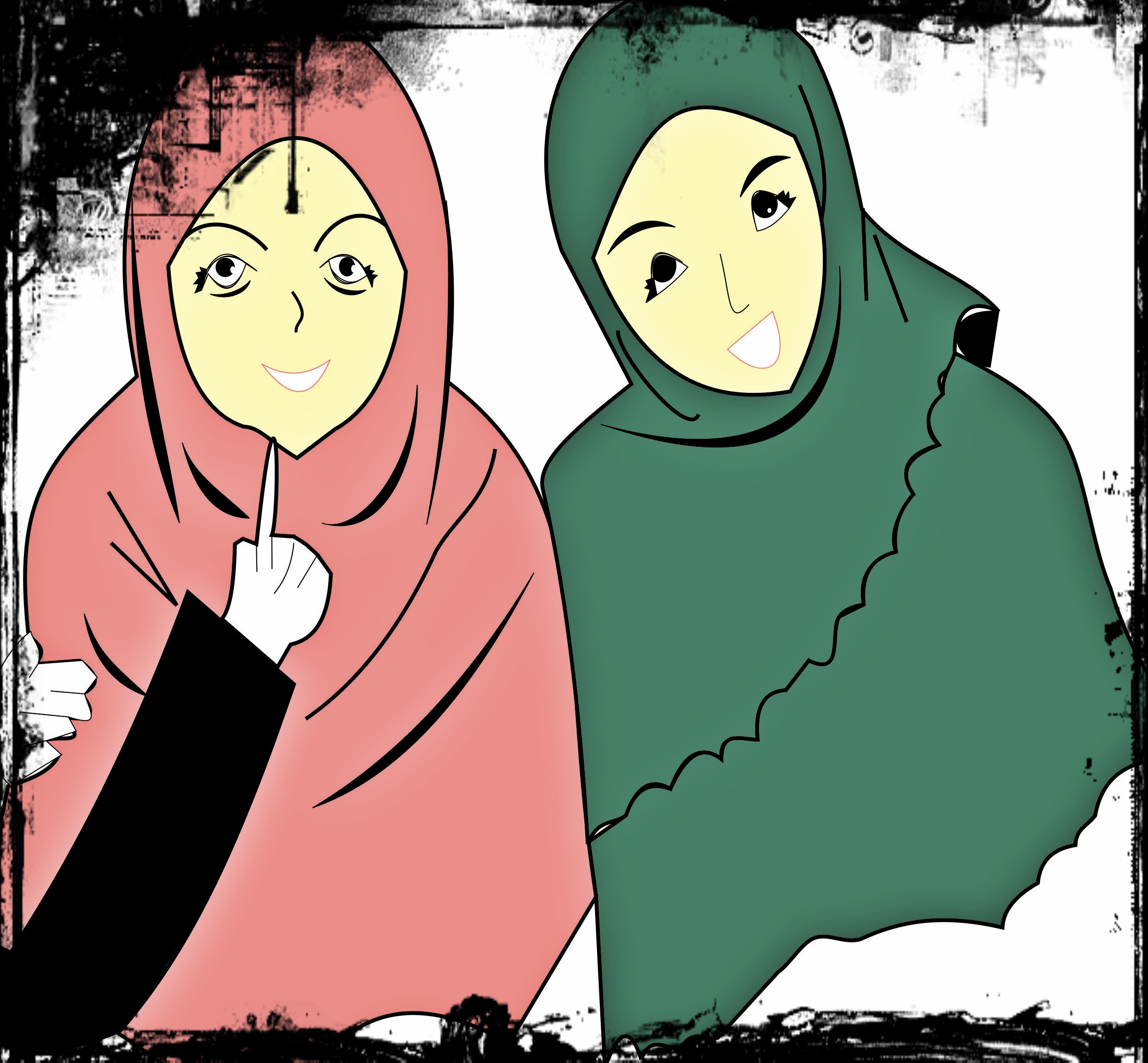Gambar Kartun Muslimah Adik Kakak Kolek Gambar